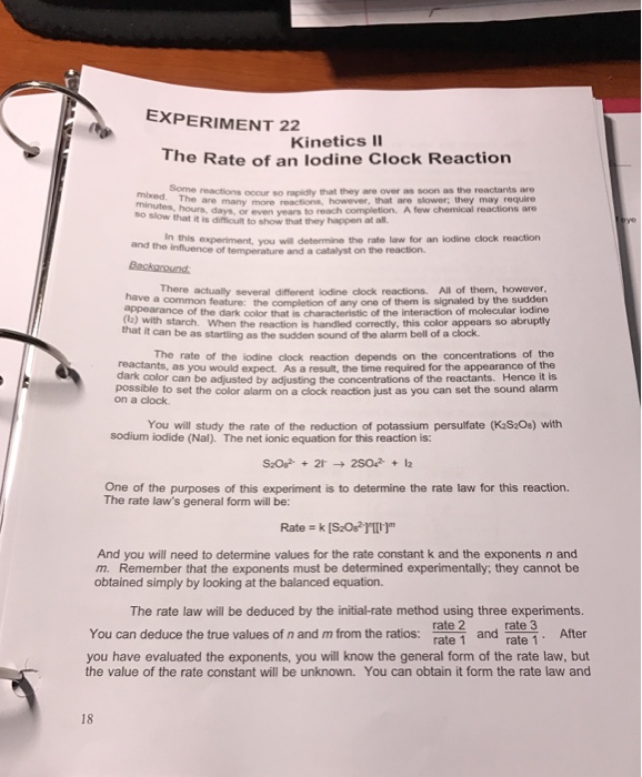 EXPERIMENT 22 II The Rate Of An Iodine Cl...