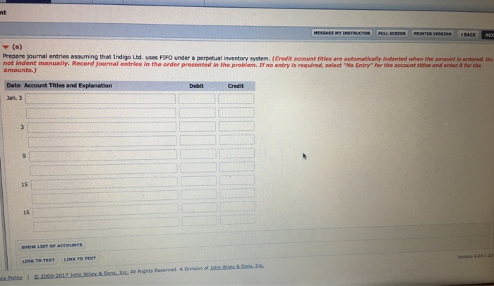 Question: Ent MESSAGE MY INSTRUCTOR FULL SCREEN PRINTER VERSSON BACK NEX Brief Exercise 6-15 (Part Level Su...