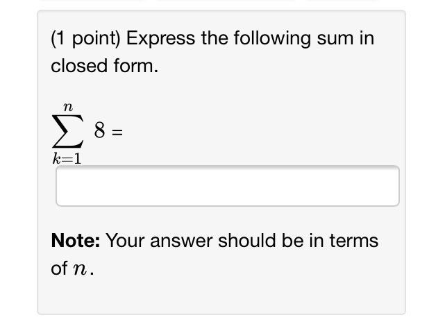 Express The Following Sum In Closed Form. Sigma^n_... | Chegg.com