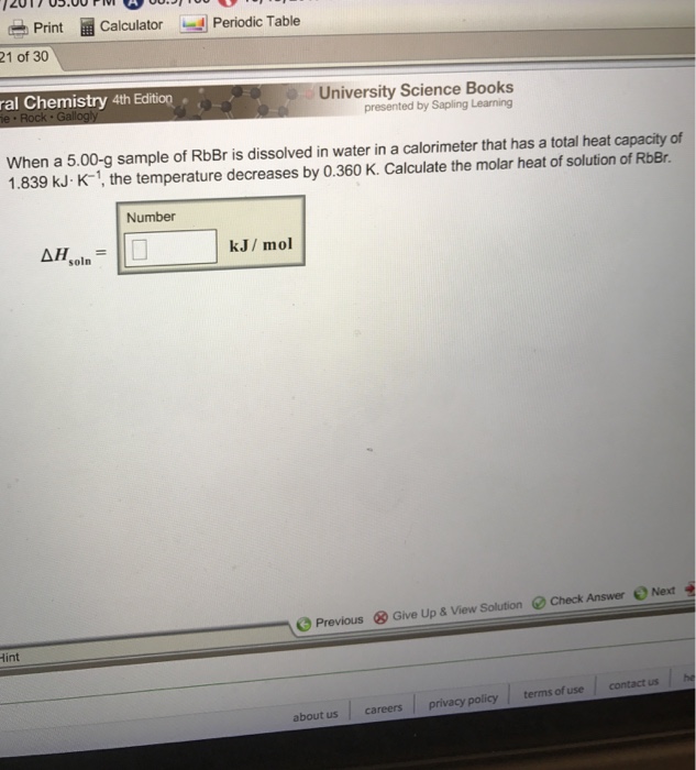 Question: ■ Calculator -Print 21 of 30 Periodic Table ral Chemistry 4th Edition University Science Books pr...