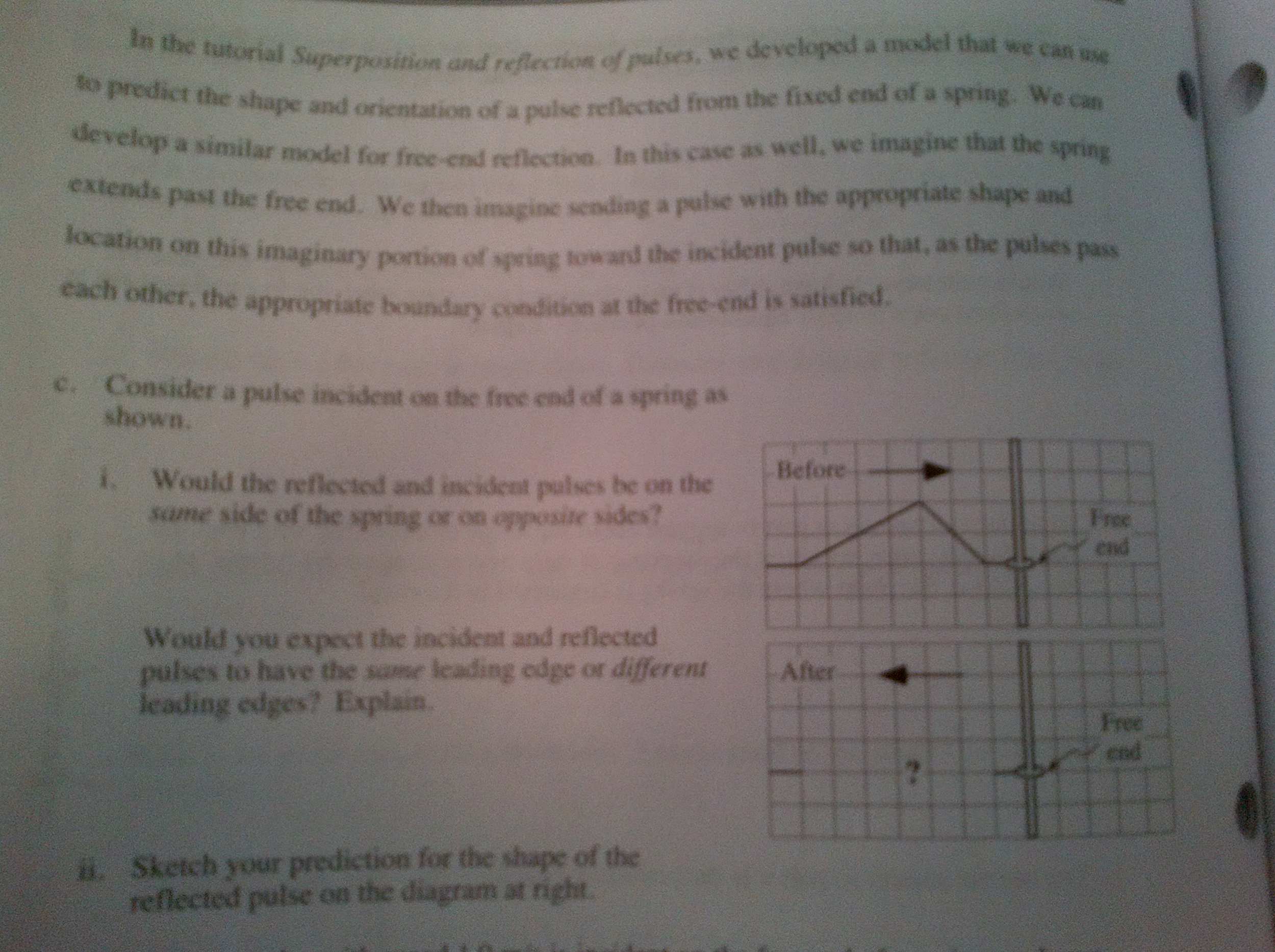 Consider the time interval during which the pulse reflects from the fixed end picture