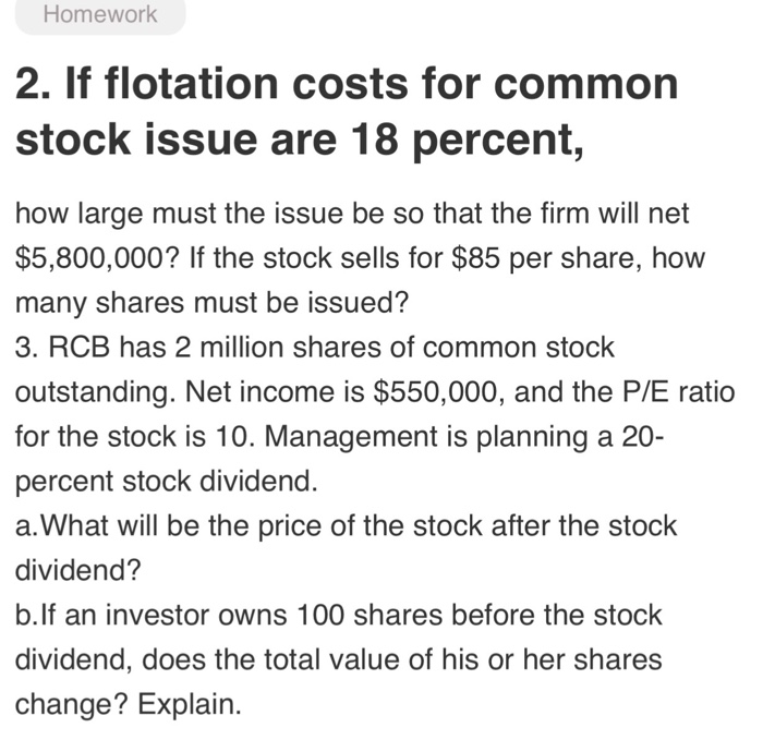 Solved If Flotation Costs For Common Stock Issue Are 18 P...