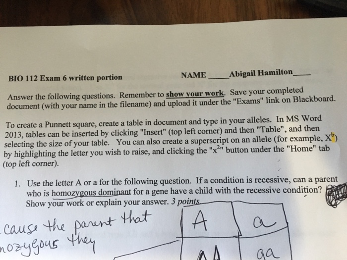 Question: BIO 112 Exam 6 written portiorn NAME Abigail Hamilton Answer the following questions. Remember to...