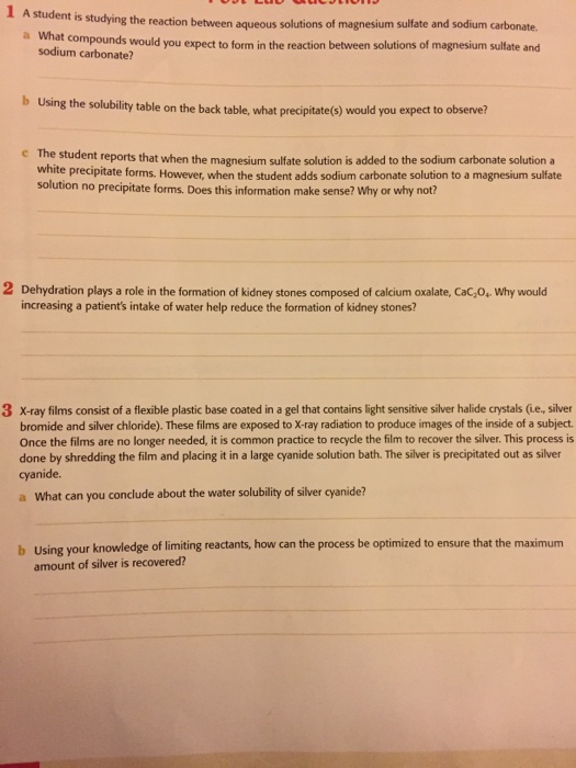 A Studying The Reaction Between Aqueous Solutions