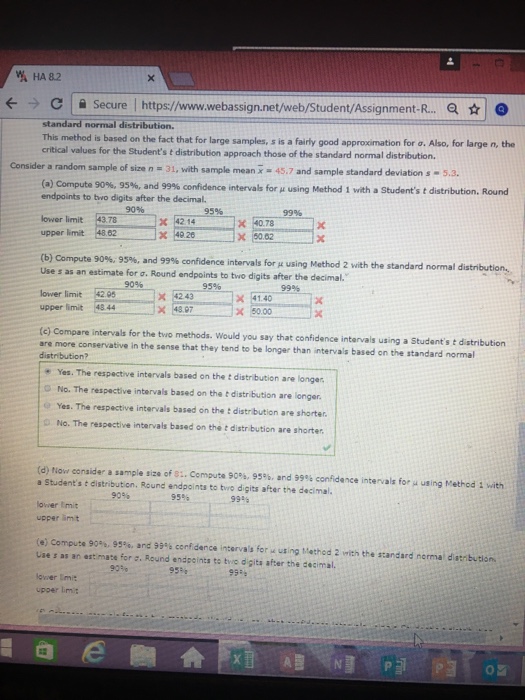 Question: HA82 ←ラC 을Secure https://www.webassign.net/web/Student/Assignment.R a ☆ standard normal distrib...