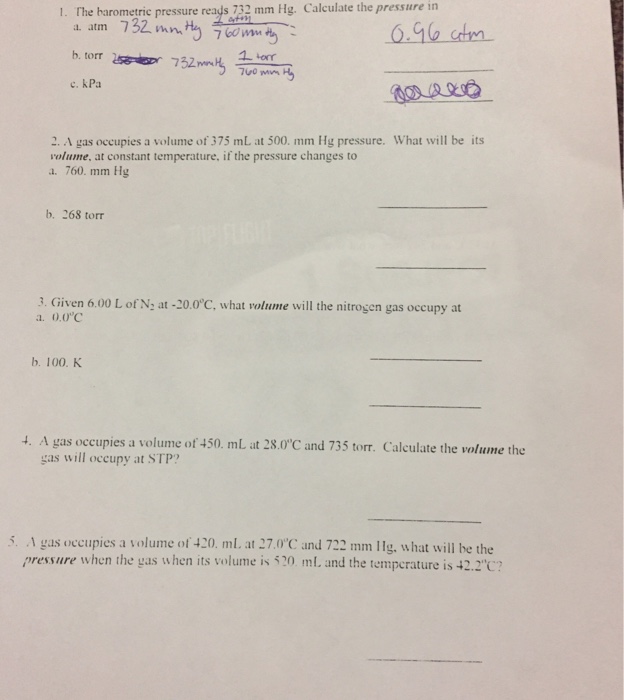 Solved The Barometric Pressure Reads 732 Mm Hg. Calculate...