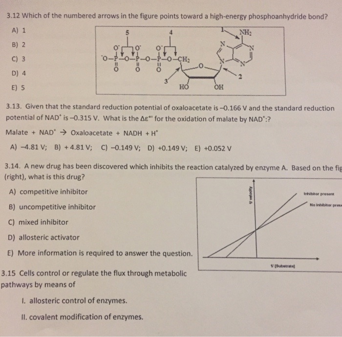 Question: 3.12 Which of the numbered arrows in the figure points toward a high-energy phosphoanhydride bond...