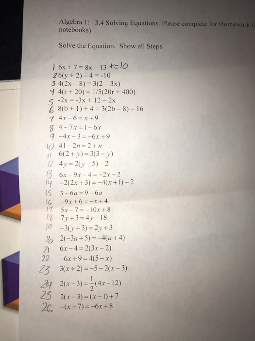 Math homework help solving equations