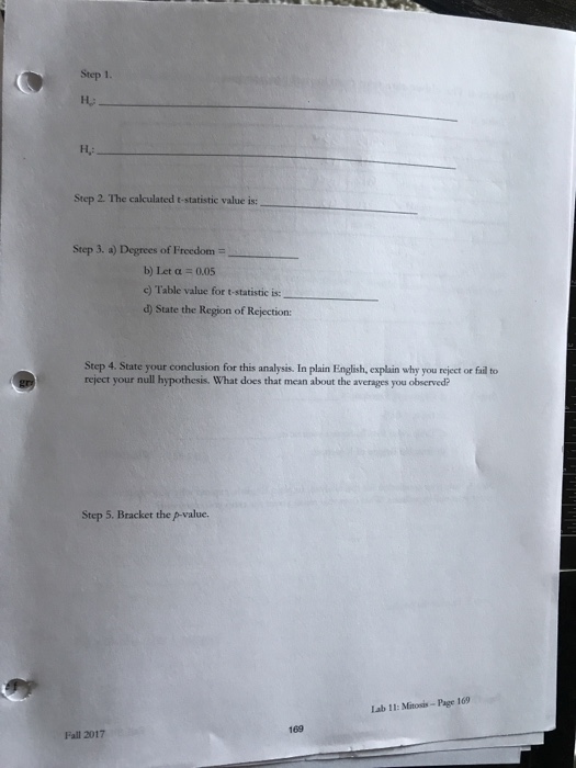 Question: Project 3: The -test Class data: fill in the table with the data from your class. Table 2: Percen...