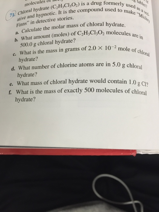 how many chlorine atoms are in 5.0 g chloral hydrate
