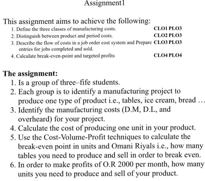 Question: Assignment This assignment aims to achieve the following: 1. Define the three classes of manufact...