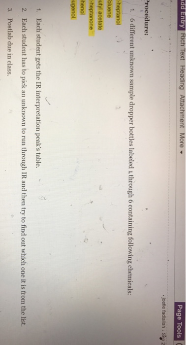 Question: Rich Text Heading Attach nt More▼ Page Tools joetle fadlallah Sep 2 rocedure: 1. 6 different unkn...