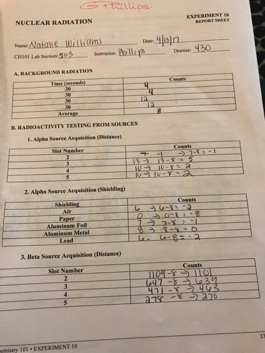 Solved EXPERIMENT 10 NUCLEAR RADIATION REPORT SHEET NameN...