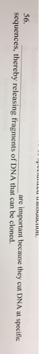 Question: _______ are important because they cut DNA at specific sequences, thereby releasing fragments of ...