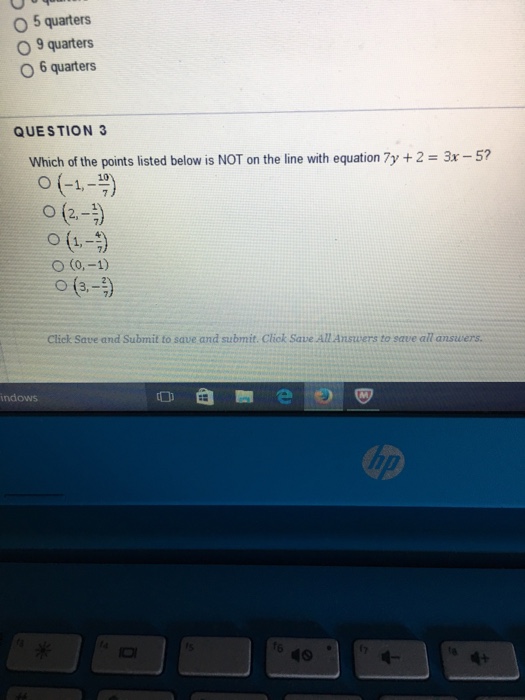 Question: Which of the pints is not the line with equation7y+2=3x-5