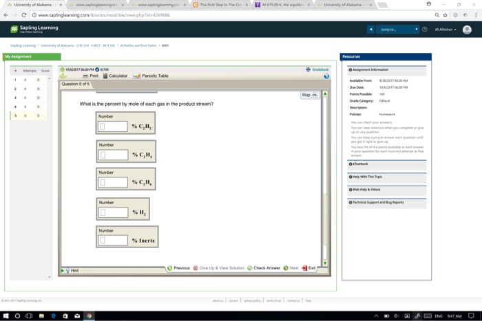 Question: Sapling Learning Question 2 af The first step in the Ostwald process (used to produce nitric acid...