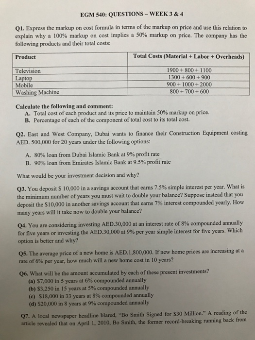 Solved: EGM 540: QUESTIONS WEEK 3 & 4 Q1. Express The Mark ...