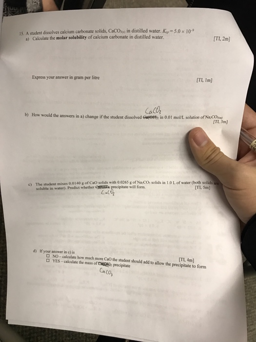15. A Student Dissolves Calcium Carbonate Solids,