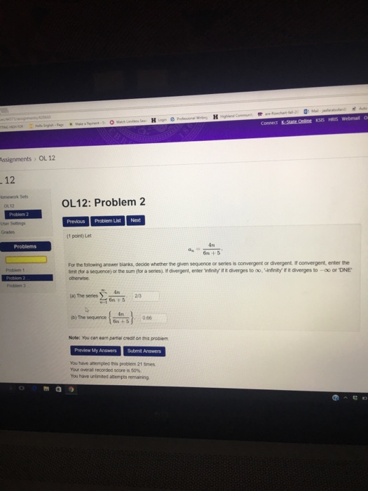 Question: Ssignments OL 12 . 12 onework Sets OL12: Problem 2 Previous Problem List Next Grades 1 point) Let...
