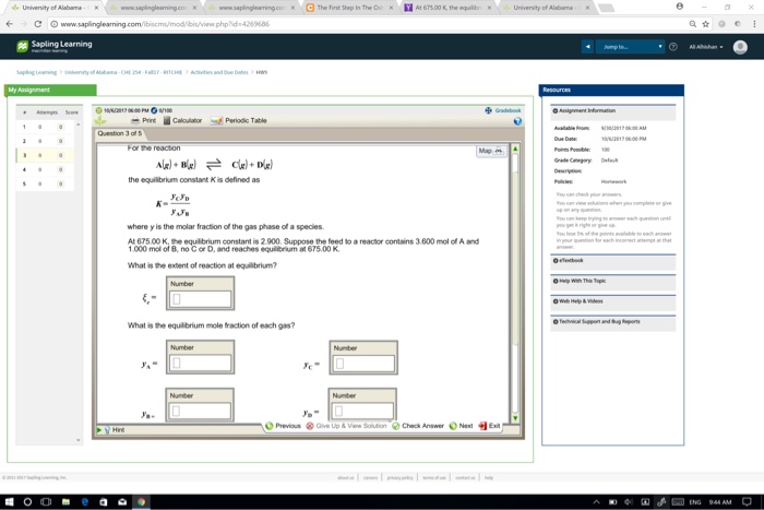 Question: Sapling Learning Question 2 af The first step in the Ostwald process (used to produce nitric acid...