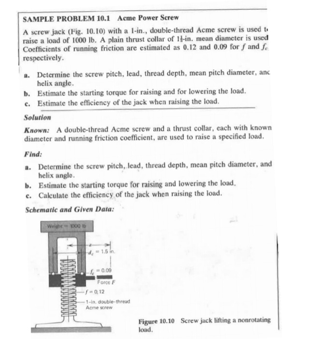Solved A Screw Jack (Fig. 10.10) With A 1in., Doublethr...