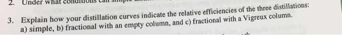 Question: 2. Under what conditho Callpi Explain how your distillation curves indicate the relative efficien...