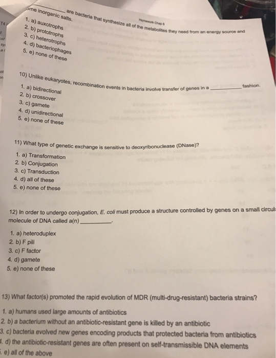 Question: 5) Unlike bacteriophage T4, which is only a tytic phage, lambda phage can also enter a during whi...