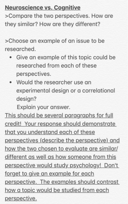 Comparison Of Two Psychological Perspectives Cognitive And