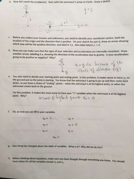 Question: B. Now let's work the problem(s). Start with the astronaut's jump on Earth. Draw a sketch. bh Bef...