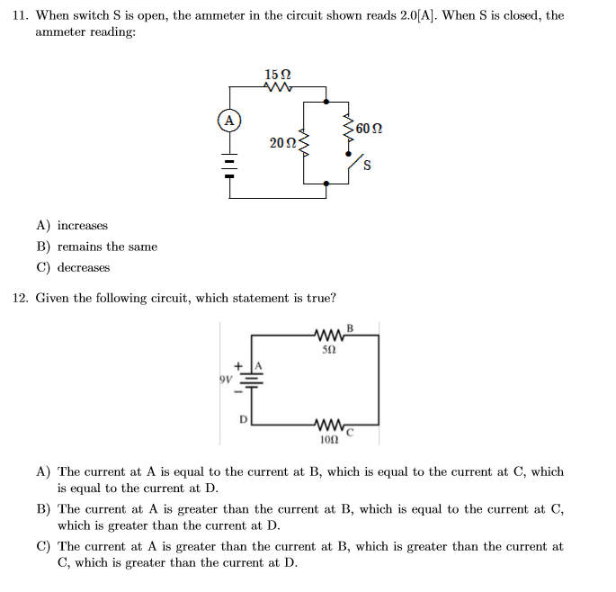 When Switch S Is Open, The Ammeter In The Circuit