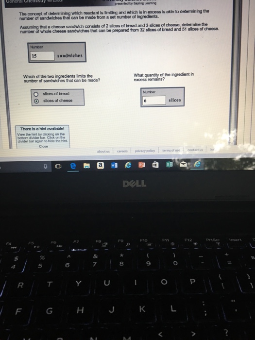 Question: Presented by Sapling Learming which reactant is limiting and which is in excess is akin to determ...