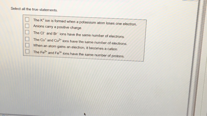 Solved Select All The True Statements The K Ion Is Form 5838