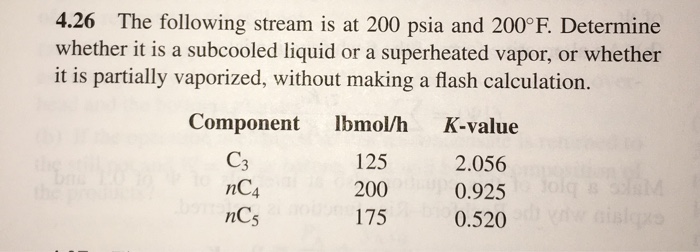 Question: 4.26 The following stream is at 200 psia and 200°F. Determine whether it is a subcooled liquid or...