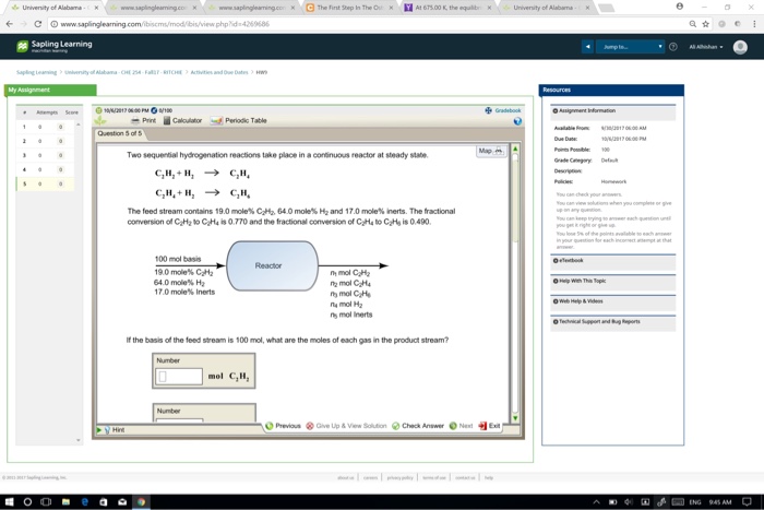 Question: Sapling Learning Question 2 af The first step in the Ostwald process (used to produce nitric acid...