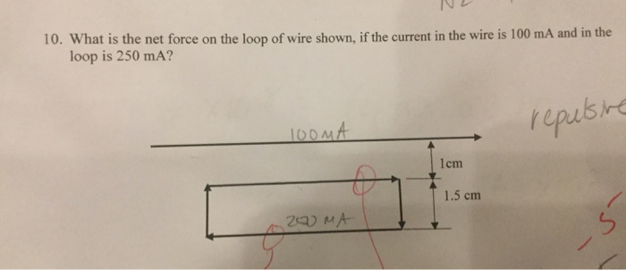 Question: 10. What is the net force on the loop of wire shown, if the current in the wire is 100 mA and in ...
