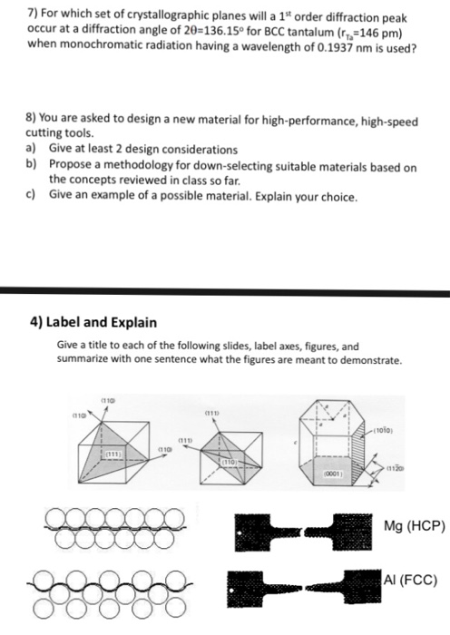 Question: 7) For which set of crystallographic planes will a 1t order diffraction peak occur at a diffracti...