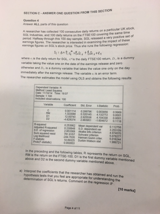 Question: SECTION C -ANSWER ONE QUESTION FROM THIS SECTION Question4 Answer ALL parts of this question A re...