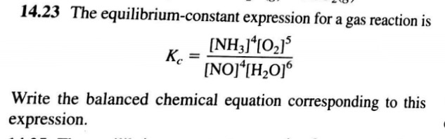 Question: 14.23 The equilibrium-constant expression for a gas reaction is INOIIH20j6 Write the balanced che...