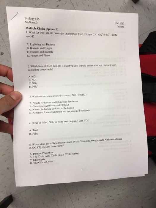 Question: Biology 525 Midterm 3 Fall 2017 Leasure Multiple Choice (3pts each) 1. What (or who) are the two ...