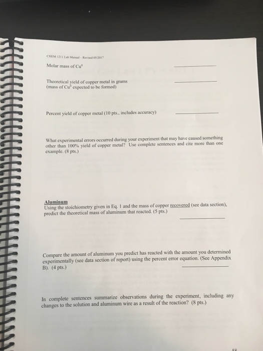 Question: CIEM 1211 Lab Manual-Revised 95/2017 The Copper Lab Name Instructor Section Partner Experimental ...