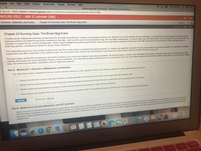 Question: Rome File Edit View History Bookmarks People Window Help MasteringAandP Homework Metaboism and Nu...