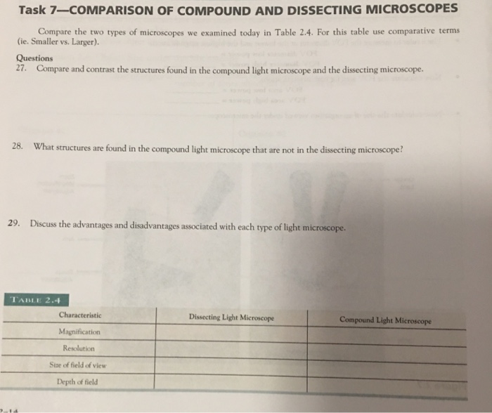 Question: Compare and contrast the structures found in the compound light microscope and the dissecting mic...