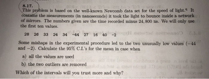 Question: This problem is based on the well-known Newcomb data set for the speed of light.9 It contaims the...