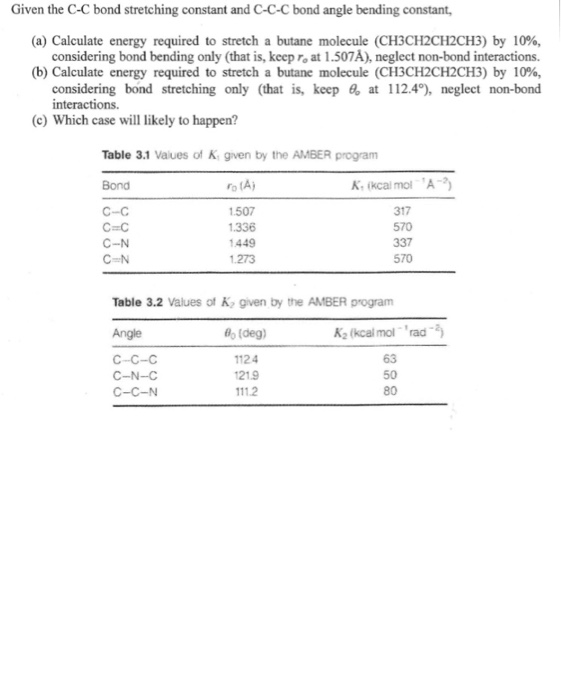 Solved Given The C C Bond Stretching Constant And C C C B