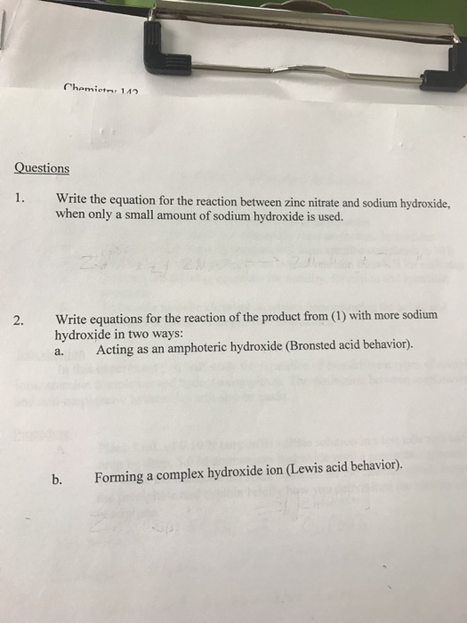 Solved Write The Equation For The Reaction Between Zinc N...