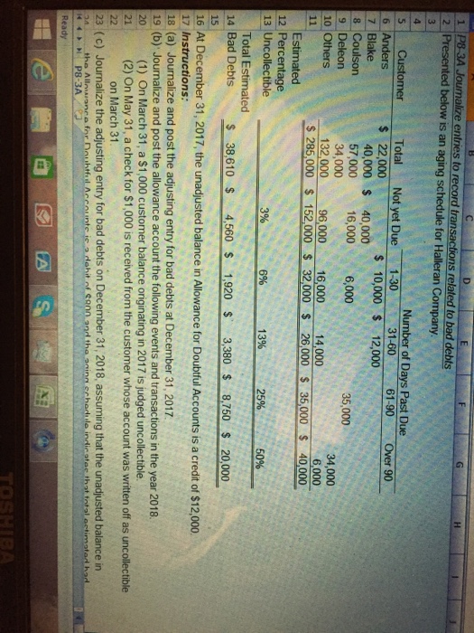 Question: E entries to record transactions related to bad debts 2 Presented below is an aging schedule for ...