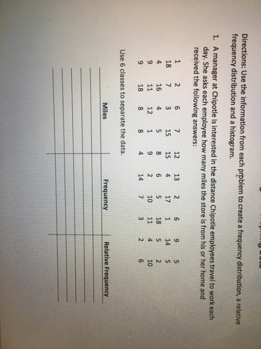 Question: Directions: Use the information from each problem to create a frequency distribution, a relative ...