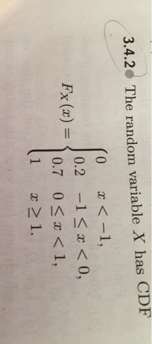 Question: 6.2 Given the random variable X in Problem 3.4.2, let V = g(X) (a) Find Pv(v). (b) Find Fv(v). (c...