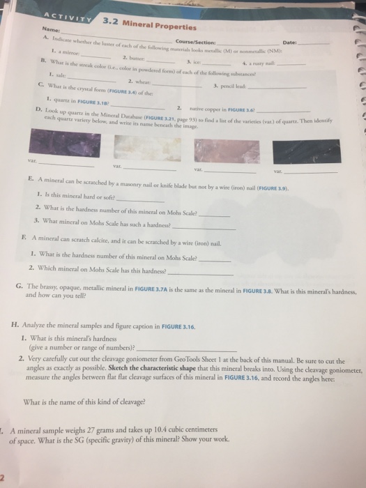 Solved ACTIVITY 3.2 Mineral Properties A. Indicate Whethe...
