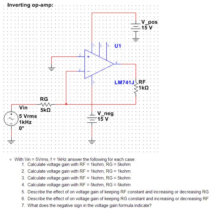 Calculate Voltage Gain With RF = 1kohm, RG = 5kohm